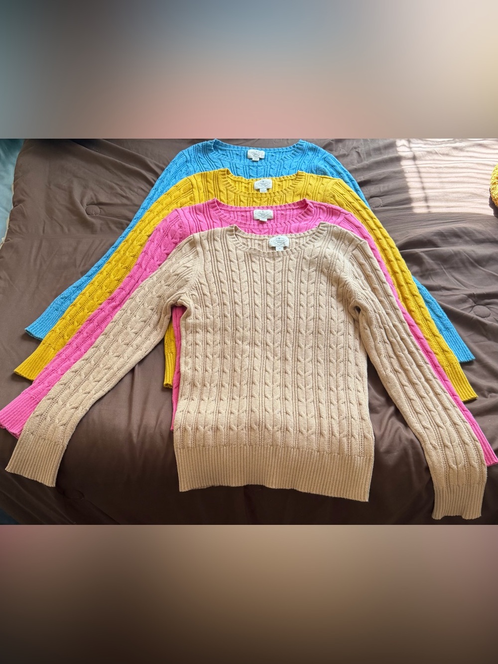 St. John's Bay Cable Knit Crewneck Sweater Bundle — Beige, Pink, Yellow, Blue